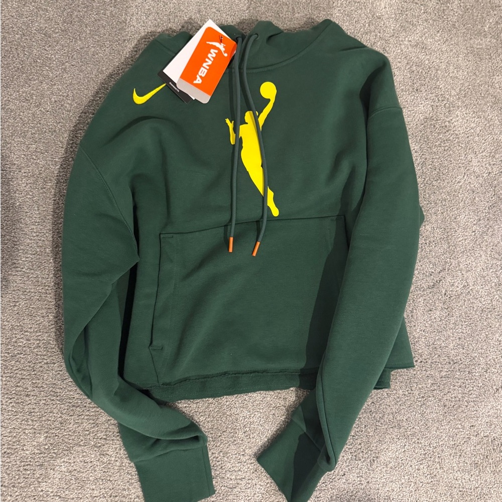 Nike Women's Forest Green Hoodie with Yellow Logo